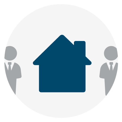 An animated icon of a house and people moving in and out